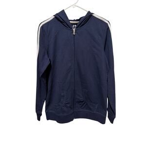 NWT Made for Life Navy White Full zip hoodie white stripe rouched pockets Small